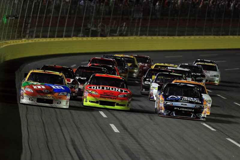 NASCAR Race Cars — Black, Dynamic, Night, Photograph, Racetrack