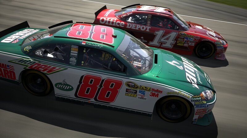 NASCAR race cars in action
