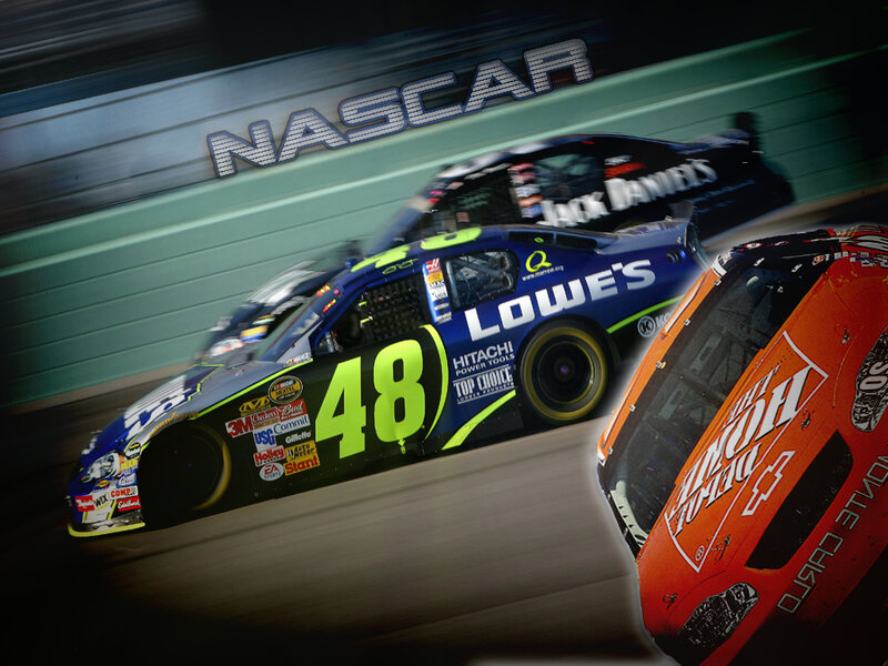 NASCAR race cars in action