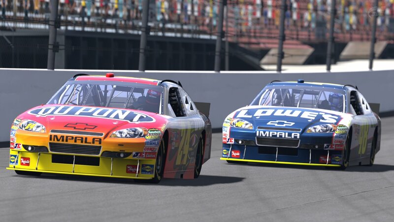 NASCAR race cars on track