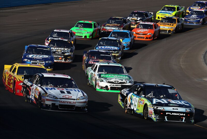 NASCAR race cars on track