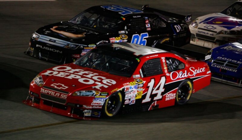 NASCAR race cars on track