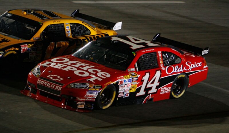 NASCAR race cars on track