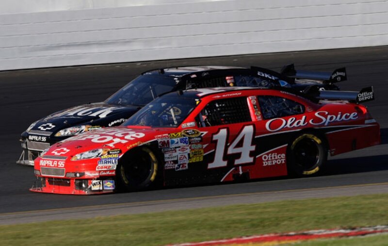 NASCAR race cars on track