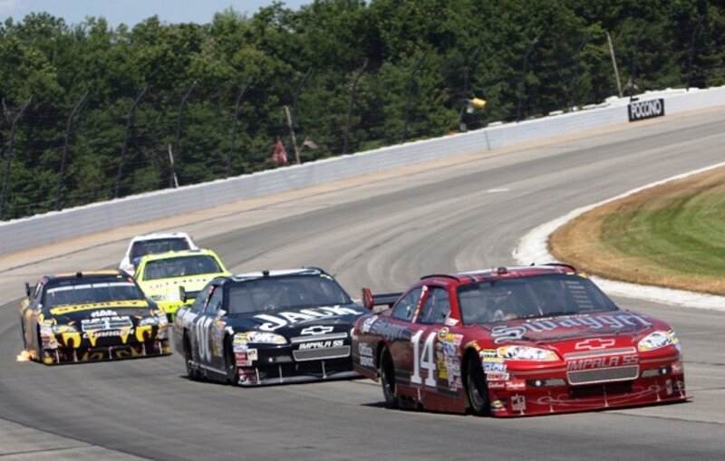 NASCAR race cars on track