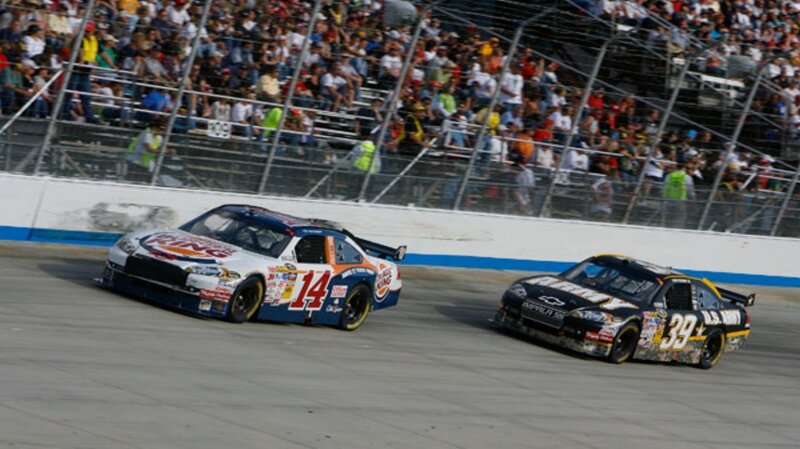 NASCAR race cars on track
