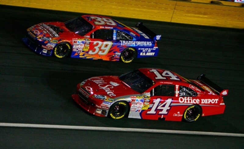 NASCAR race cars on track