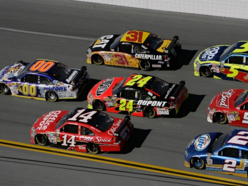 NASCAR race cars on track