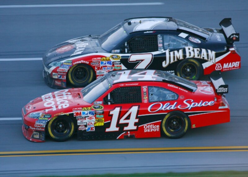 NASCAR race cars on track