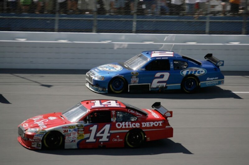 NASCAR race cars on track