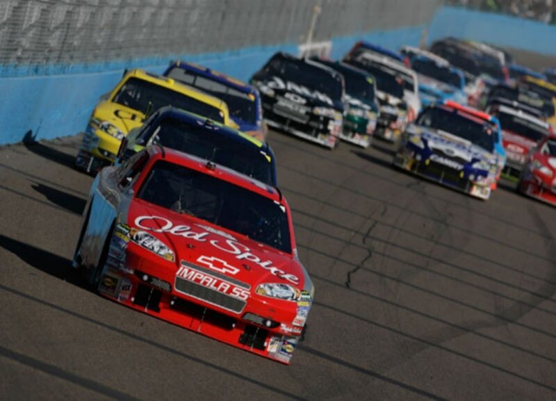NASCAR race cars on track
