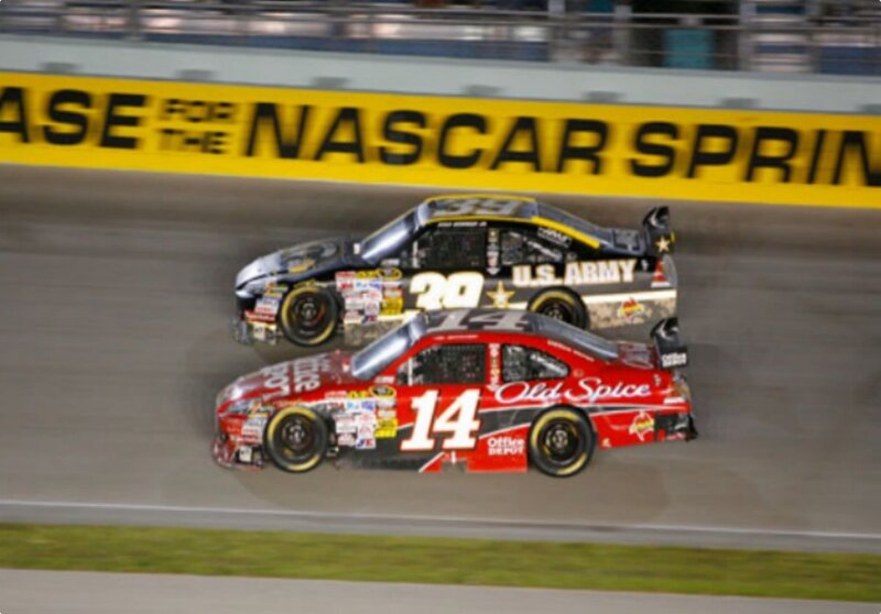 NASCAR race cars on track