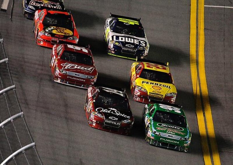 NASCAR race cars on track