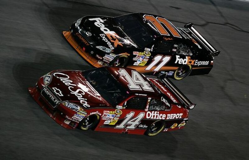 NASCAR race cars on track