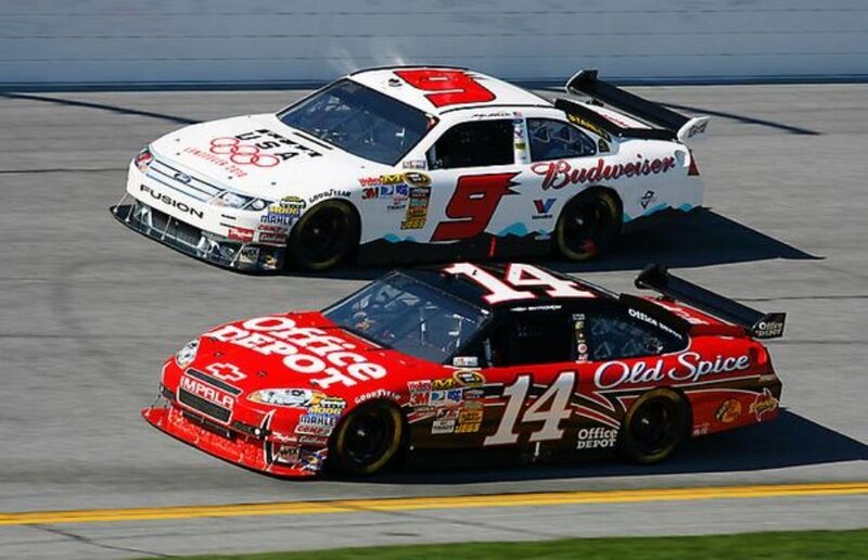 NASCAR race cars on track