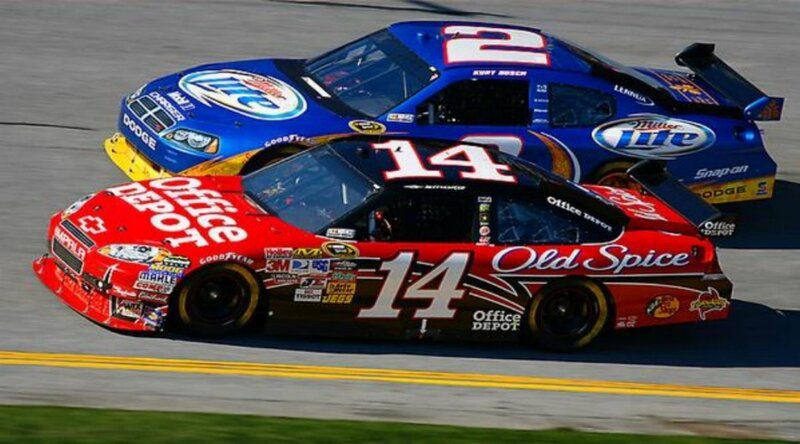 NASCAR race cars on track