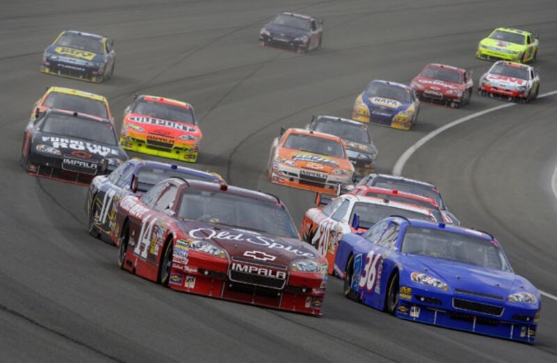 NASCAR race cars on track
