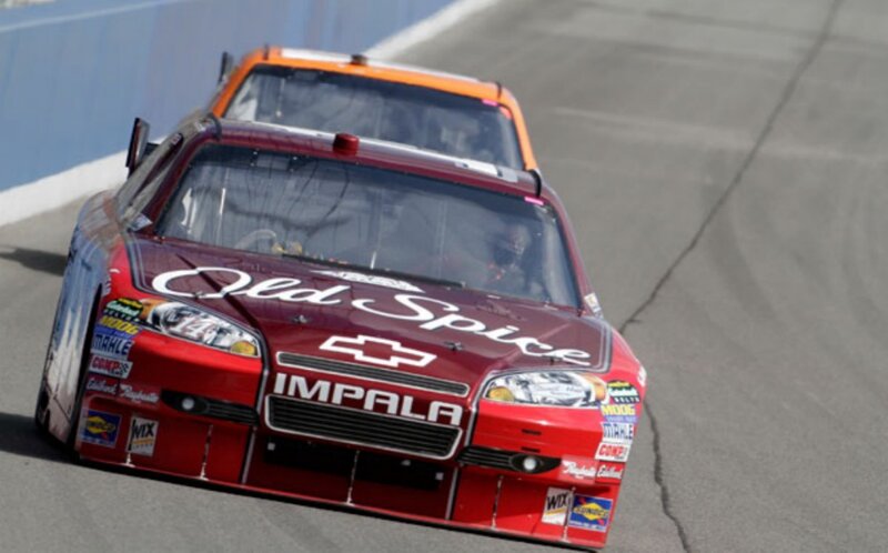NASCAR race cars on track