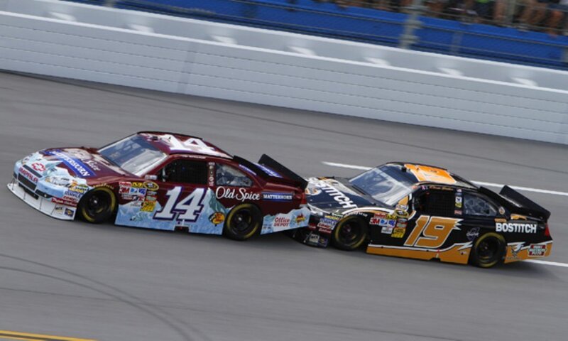 NASCAR race cars on track