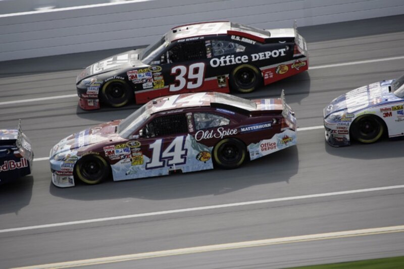 NASCAR race cars on track