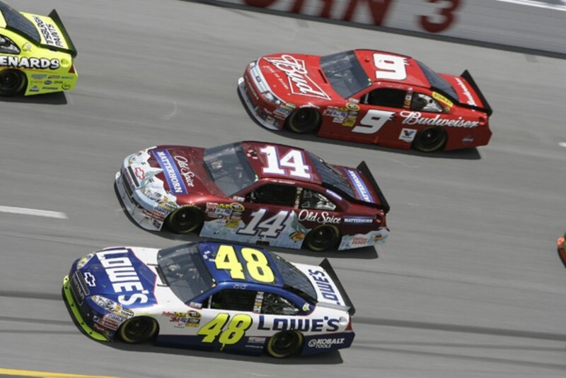 NASCAR race cars on track