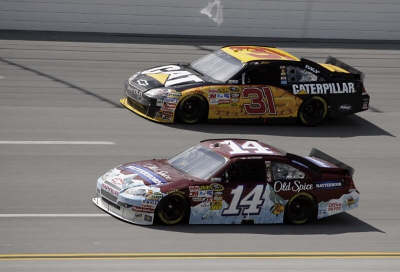 NASCAR race cars on track