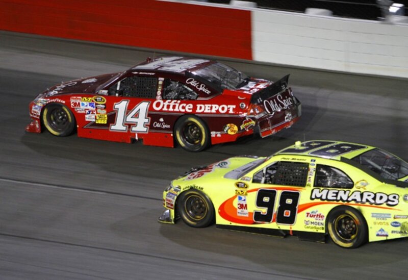 NASCAR race cars on track
