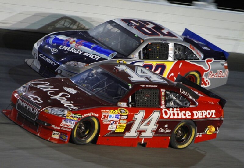 NASCAR race cars on track