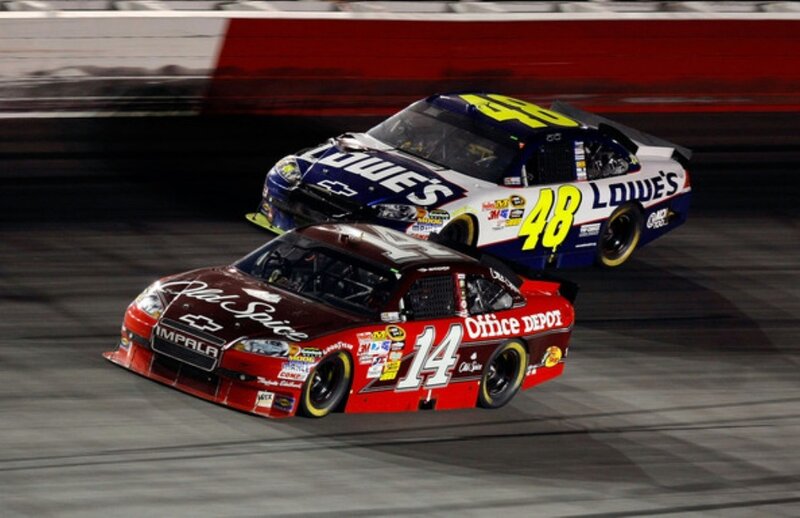 NASCAR race cars on track