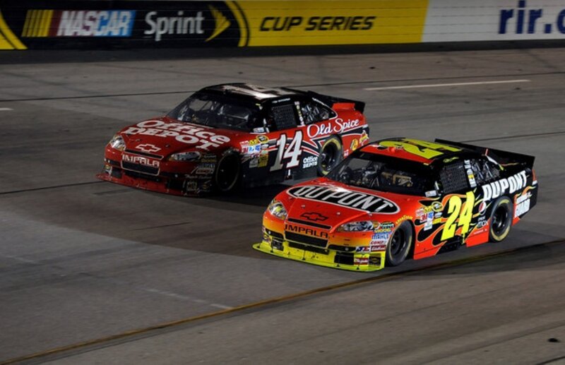 NASCAR race cars on track