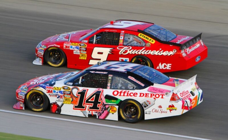 NASCAR race cars on track