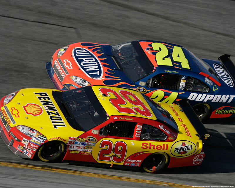 NASCAR race cars on track