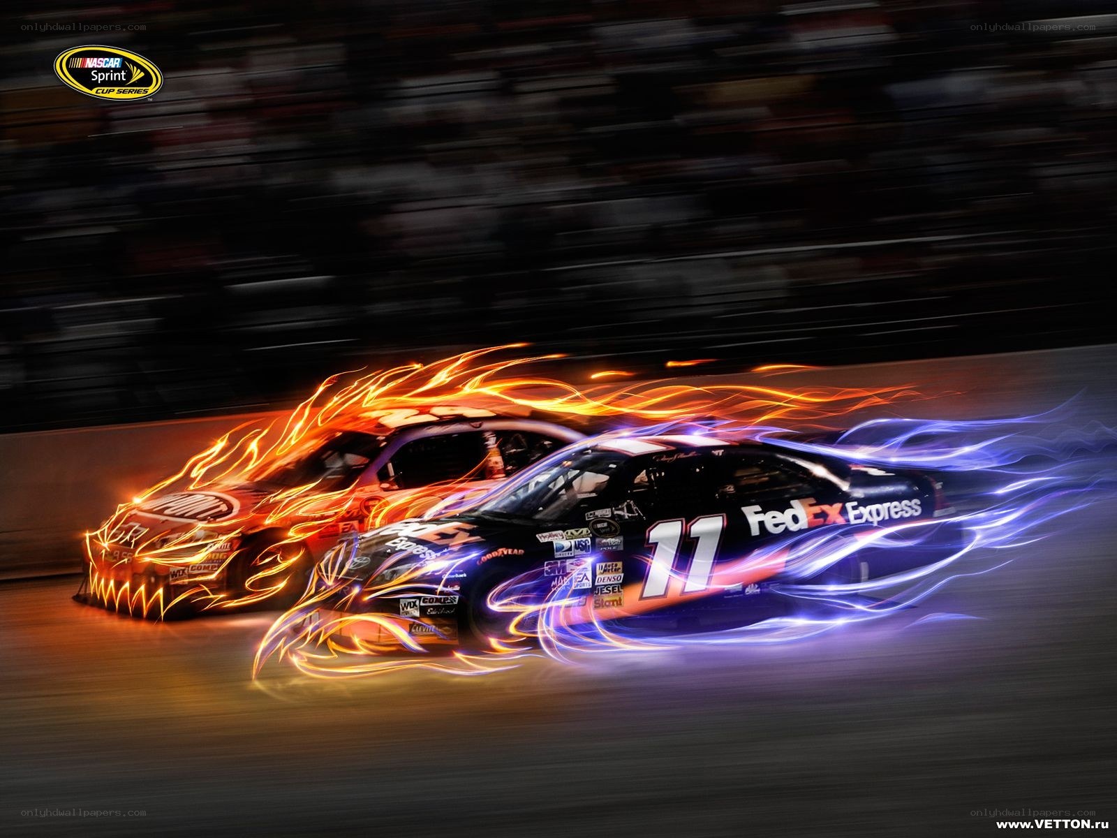 NASCAR race with flame effects