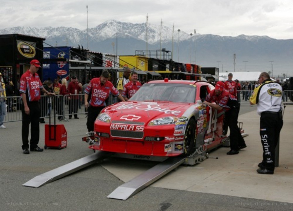 NASCAR team working on car