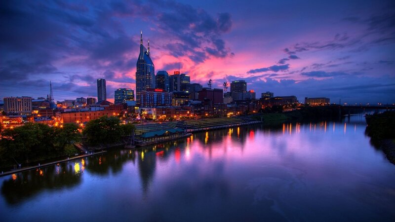 Nashville Skyline at Dusk — Purple, Dramatic, Sunset