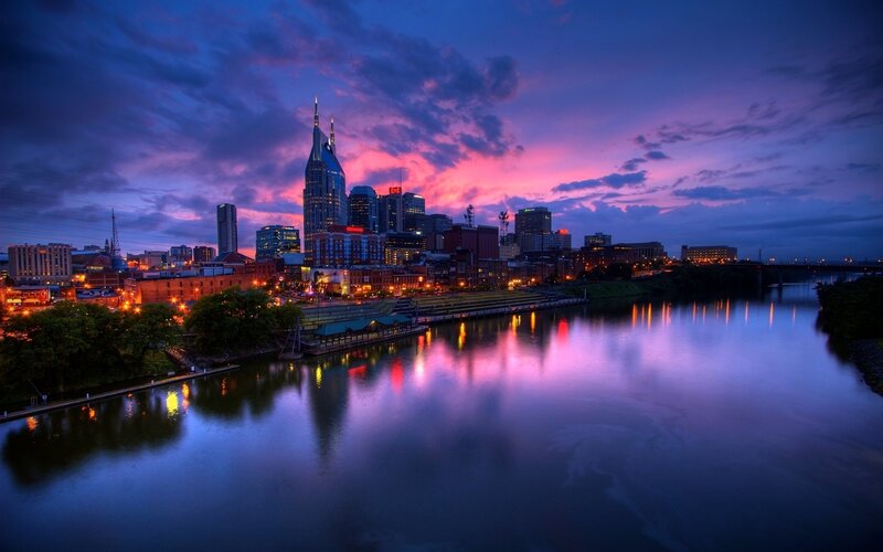 Nashville Skyline at Dusk — Purple