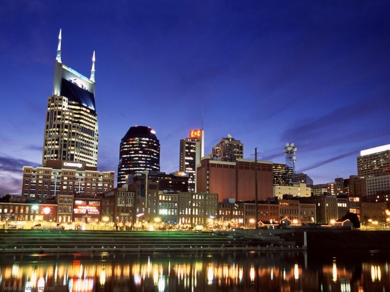 Nashville Skyline at Night — Blue, Calm, Photograph, Buildings