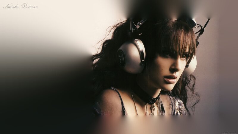Natalie Portman with headphones