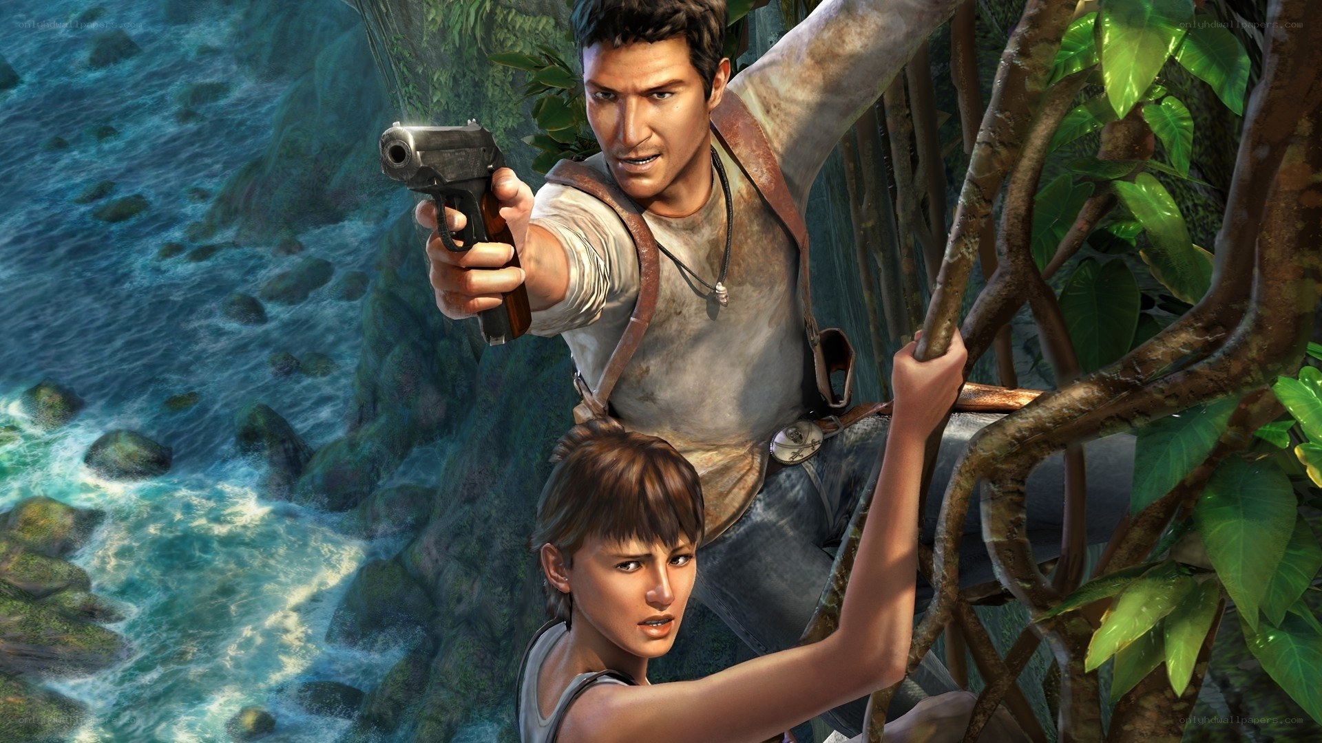 Nathan Drake and Chloe Frazer in jungle