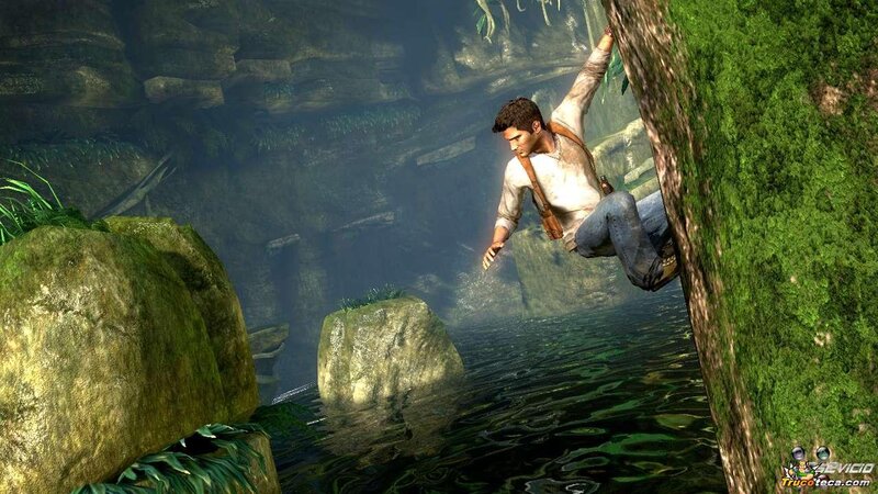 Nathan Drake climbing a tree