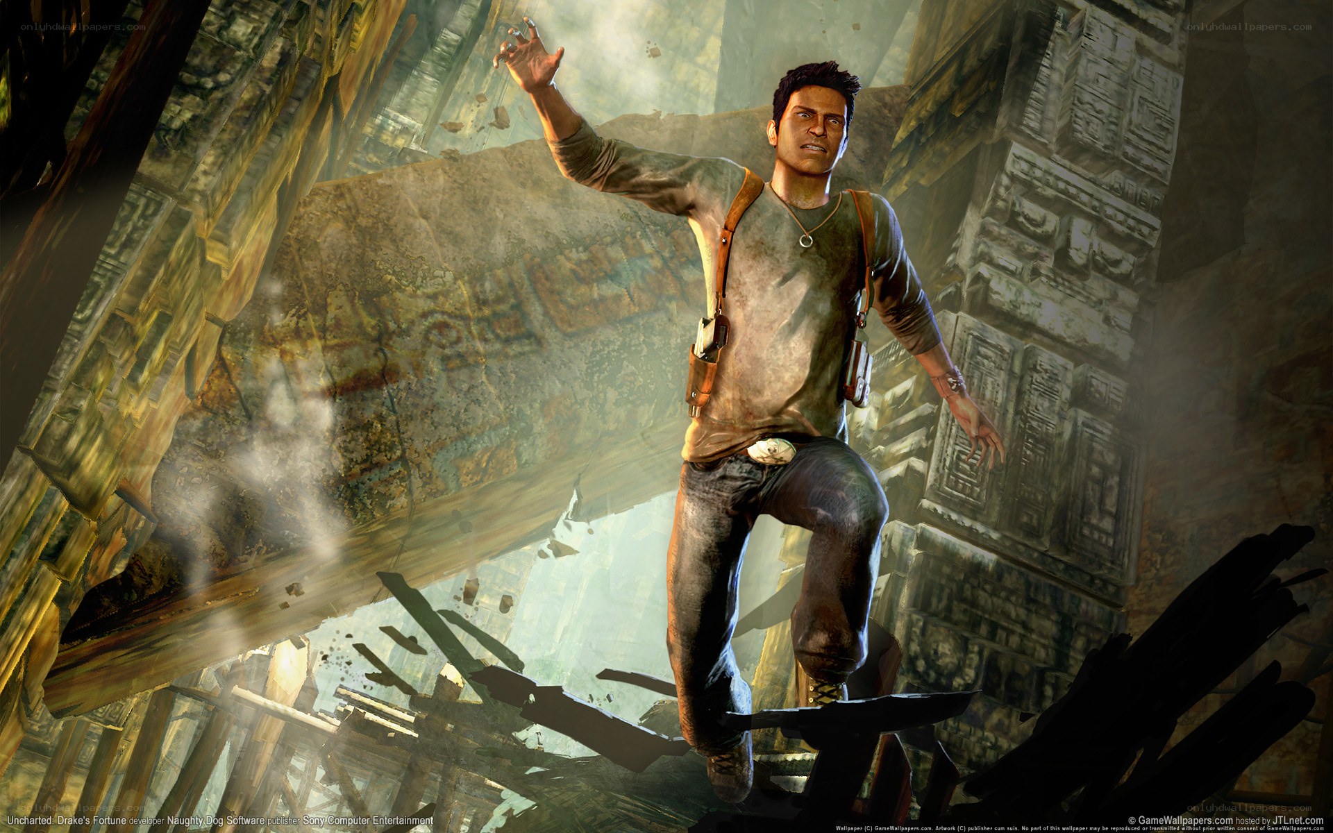 Nathan Drake in ancient ruins