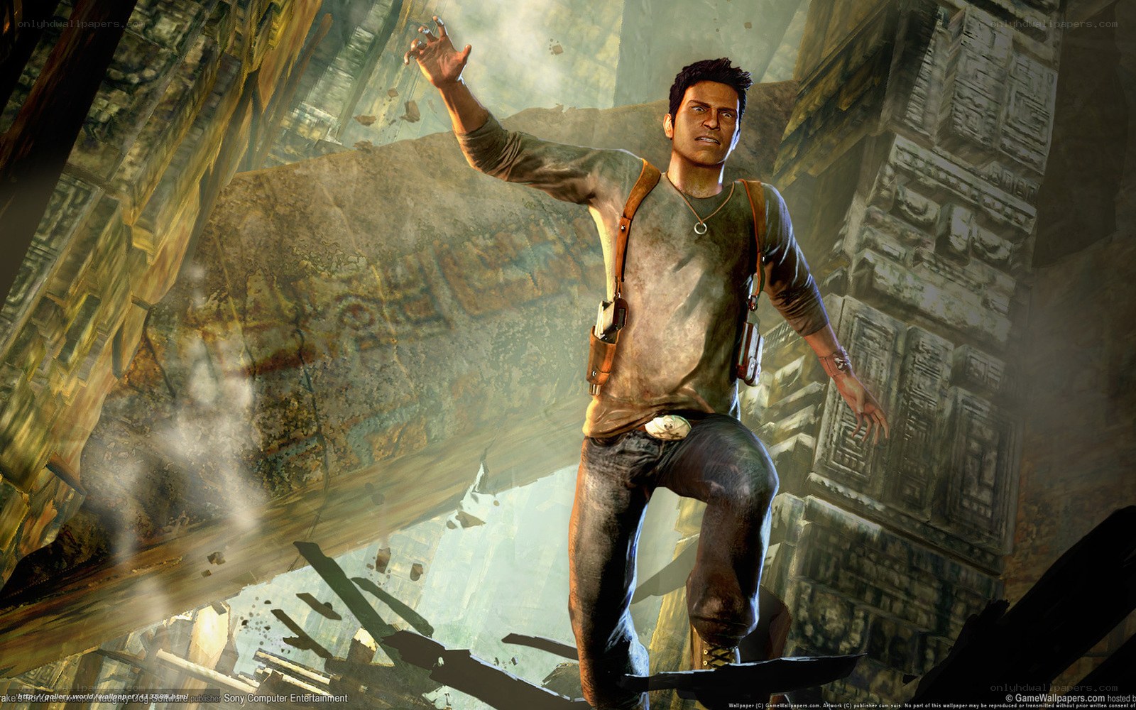 Nathan Drake in ancient ruins