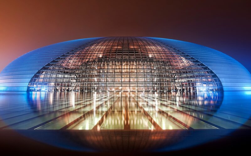 National Centre for the Performing Arts — Blue, Dramatic, Night, Photograph, Building