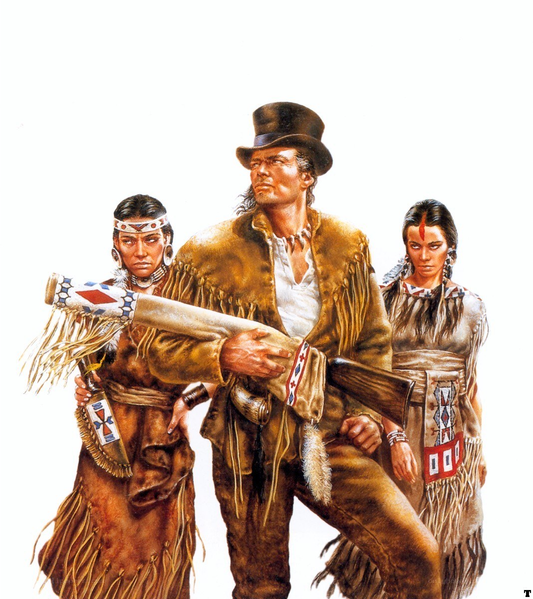 Native American and frontiersman illustration