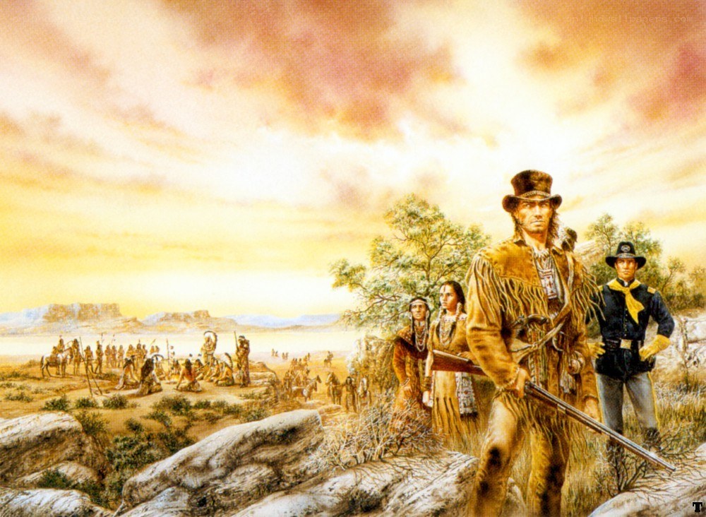 Native American and soldier gathering