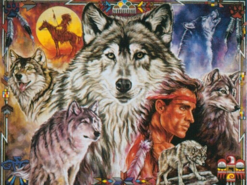 Native American and wolves artwork