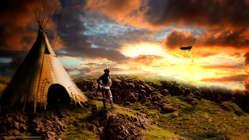 Native American at sunset