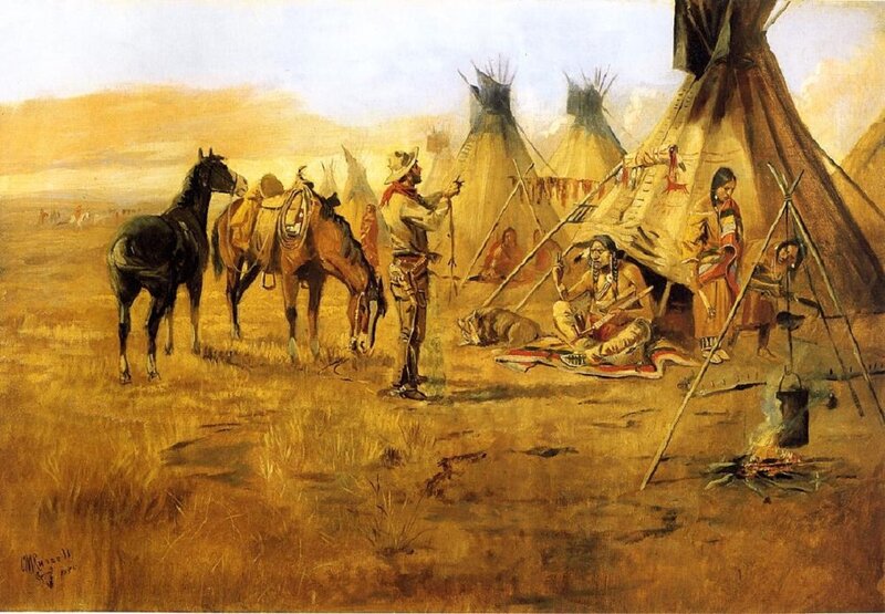 Native American Camp Scene — Brown