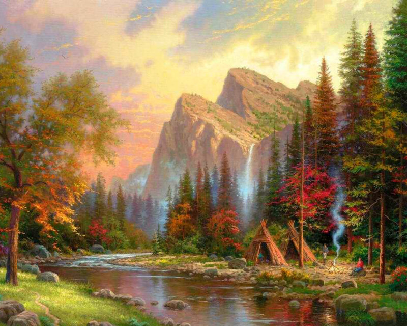 Native American Campsite — Green, Serene, Sunset