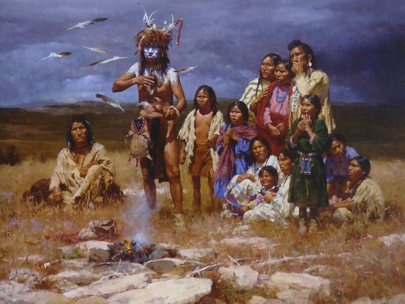 Native American ceremony in field